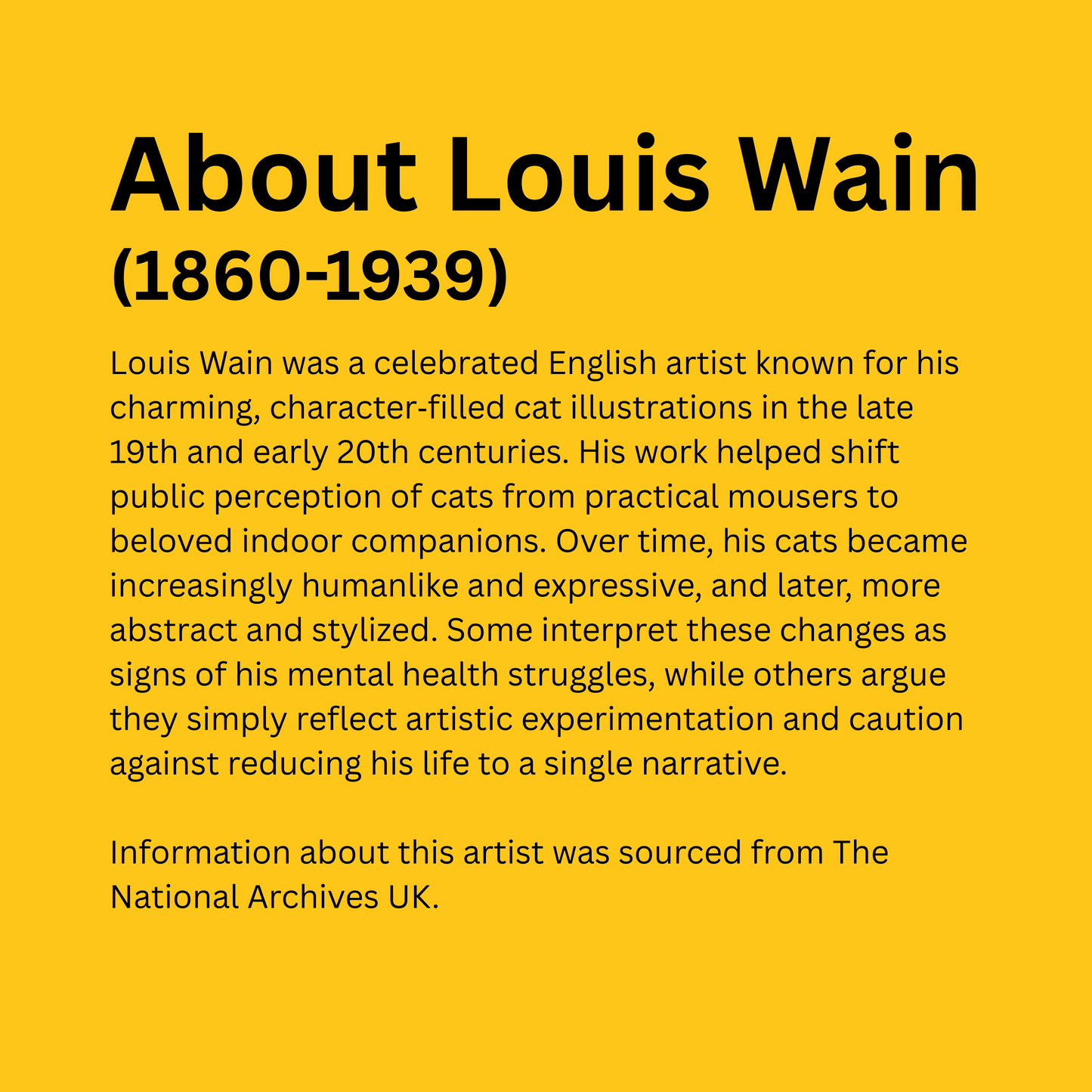 Text about Louis Wain on a yellow background