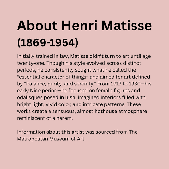 Text about Henri Matisse on a pink background